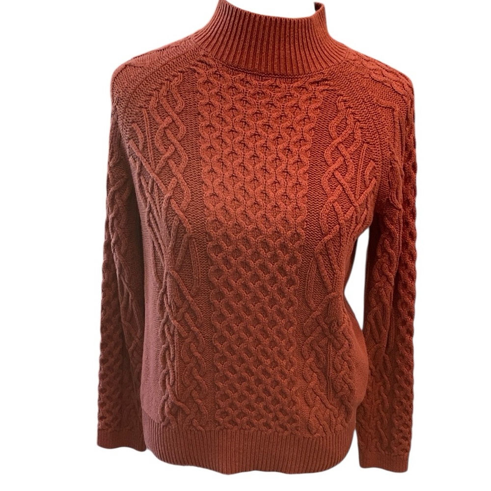 Preswick & Moore Deep Burnt Orange Cable Knit Turtleneck Sweater - Picture 1 of 5